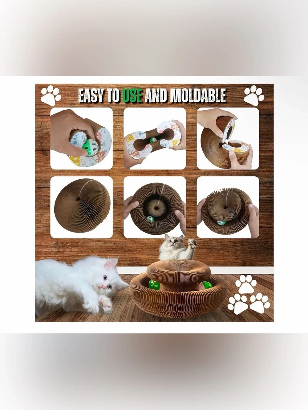 Cat Toy Magic Organ Cat Scratcher Cardboard with Bell Balls, Foldable Design